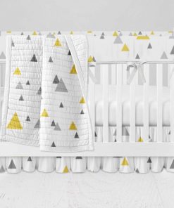 Bumperless Crib Set with Ruffle Skirt and Modern Rail Cover - Geo Angle Yellow