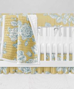 Bumperless Crib Set with Ruffle Skirt and Modern Rail Cover - Tea Time