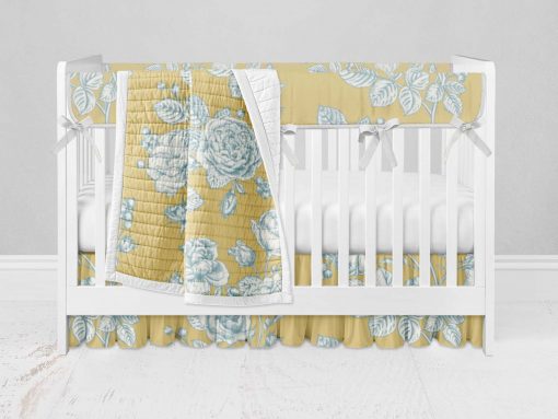 Bumperless Crib Set with Ruffle Skirt and Modern Rail Cover - Tea Time