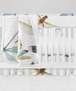 Bumperless Crib Set with Ruffle Skirt and Modern Rail Cover - Dragonfly