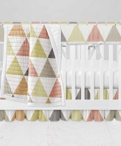Bumperless Crib Set with Ruffle Skirt and Modern Rail Cover - Triangles