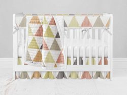 Bumperless Crib Set with Ruffle Skirt and Modern Rail Cover - Triangles