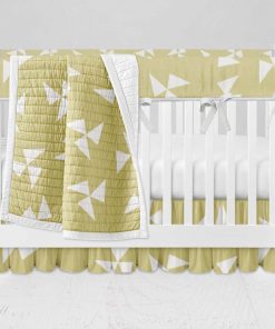 Bumperless Crib Set with Ruffle Skirt and Modern Rail Cover - Pinwheel