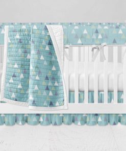 Bumperless Crib Set with Ruffle Skirt and Modern Rail Cover - GeoAngle Blue