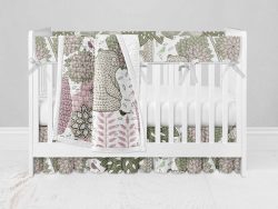 Bumperless Crib Set with Ruffle Skirt and Modern Rail Cover - Bear Berries