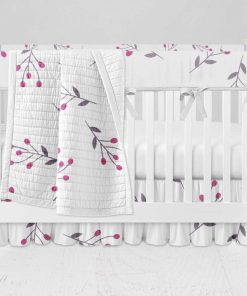 Bumperless Crib Set with Ruffle Skirt and Modern Rail Cover - Snow Berries