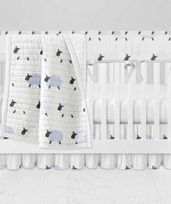 Bumperless Crib Set with Ruffle Skirt and Modern Rail Cover - Counting Sheep