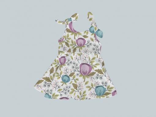 Dress with Shoulder Ties - Floral Teal Purple