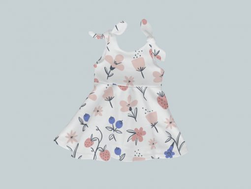 Dress with Shoulder Ties - Abstract Flowers & Berries