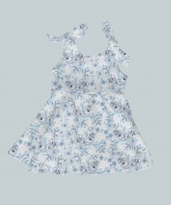 Dress with Shoulder Ties - Blue Birds Floral
