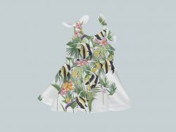 Dress with Shoulder Ties - Tropical Fish Palm Leaves