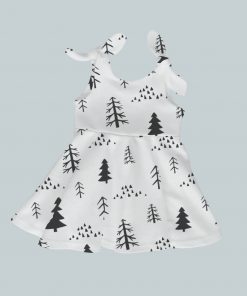 Dress with Shoulder Ties - Trees on White