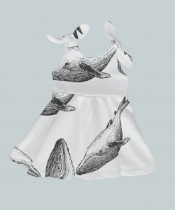 Dress with Shoulder Ties - Sketched Black & White Whales