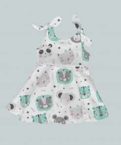 Dress with Shoulder Ties - Baby Animals