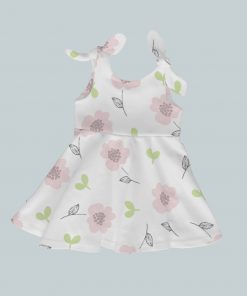 Dress with Shoulder Ties - Dainty Pink Flowers