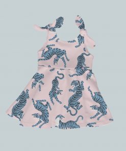 Dress with Shoulder Ties - Blue & Pink Tigers