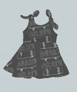 Dress with Shoulder Ties - Skateboard Sketch Black