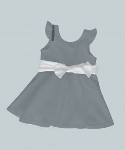 Dress with Ruffled Sleeves and Bow - Gray Green