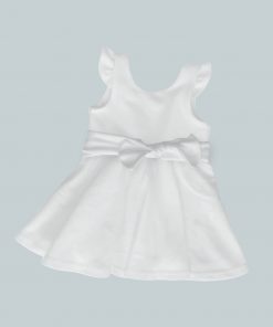 Dress with Ruffled Sleeves and Bow - White
