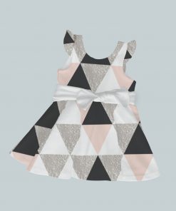 Dress with Ruffled Sleeves and Bow - Geo Check Pink