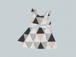 Dress with Ruffled Sleeves and Bow - Geo Check Pink