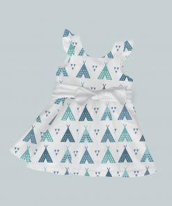 Dress with Ruffled Sleeves and Bow - Teal Teepee
