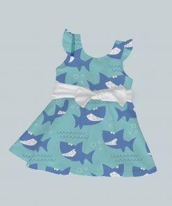 Dress with Ruffled Sleeves and Bow - Funny Shark