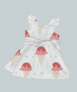 Dress with Ruffled Sleeves and Bow - Ice Cream Surprise