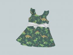 Dress with Ruffled Sleeves and Bow - Dino Green