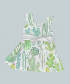 Dress with Ruffled Sleeves and Bow - Cactus