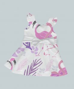 Dress with Ruffled Sleeves and Bow - Flamingos And Flowers