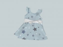 Dress with Ruffled Sleeves and Bow - Blue  Star Sky
