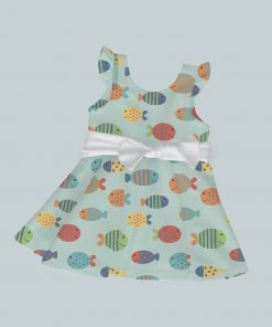 Dress with Ruffled Sleeves and Bow - Fish Friends