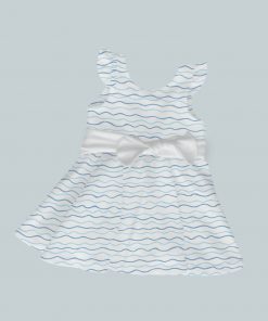 Dress with Ruffled Sleeves and Bow - Blue Wave