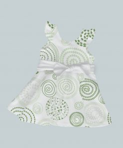Dress with Ruffled Sleeves and Bow - Swirl Green