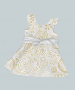 Dress with Ruffled Sleeves and Bow - Swirls Yellow