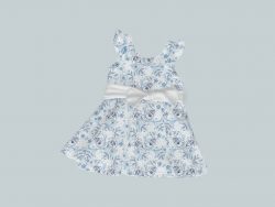Dress with Ruffled Sleeves and Bow - Blue Birds Floral