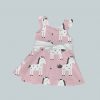 Dress with Ruffled Sleeves and Bow - Unicorns on Pink