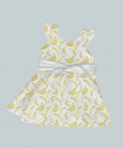 Dress with Ruffled Sleeves and Bow - Watercolor Banana