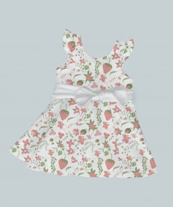 Dress with Ruffled Sleeves and Bow - Strawberry Sunshine