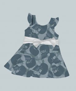 Dress with Ruffled Sleeves and Bow - Skull Camo Blue