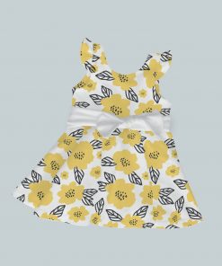 Dress with Ruffled Sleeves and Bow - Yellow Blossoms