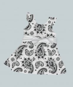 Dress with Ruffled Sleeves and Bow - Black Paisley
