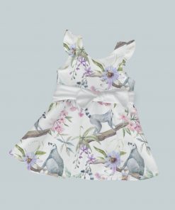 Dress with Ruffled Sleeves and Bow - Tropical Wild Life