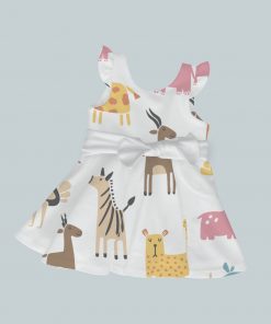 Dress with Ruffled Sleeves and Bow - Zoo  Animals