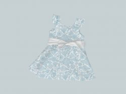 Dress with Ruffled Sleeves and Bow - Blue Illustrated Flowers