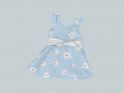 Dress with Ruffled Sleeves and Bow - Blue Daisies