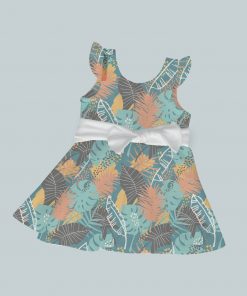 Dress with Ruffled Sleeves and Bow - Tropical