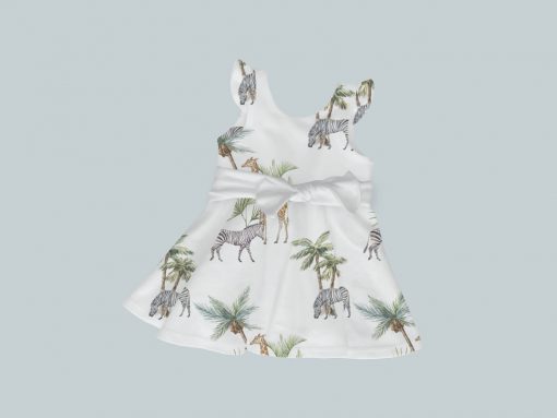 Dress with Ruffled Sleeves and Bow - Zebra Palm Tree