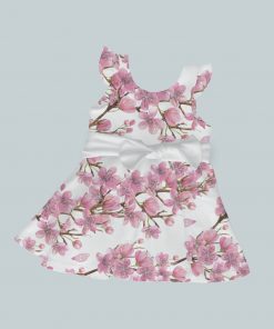 Dress with Ruffled Sleeves and Bow - Cherry Blossoms